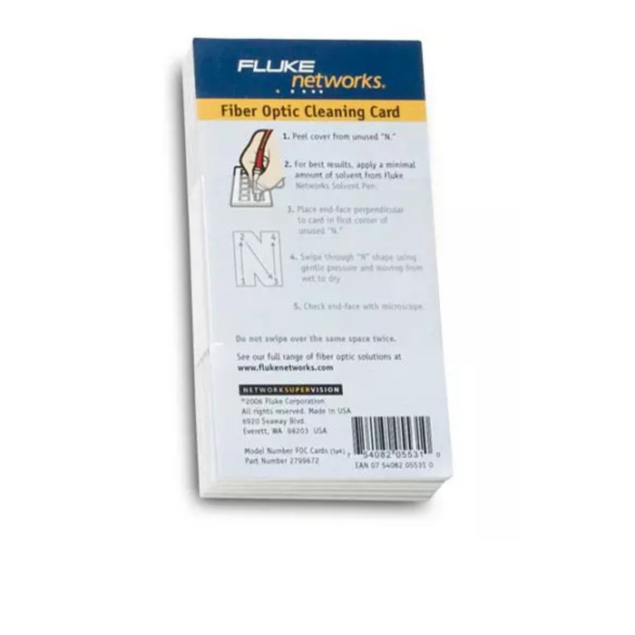 Fluke Fiber Optic Cleaning Cards (5 Pack), each card cleans 12 Faces