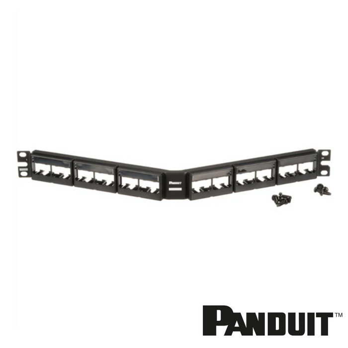 PANDUIT Mini-Com® Modular 24-Port Patch Panel | Unloaded | Angled | 1RU