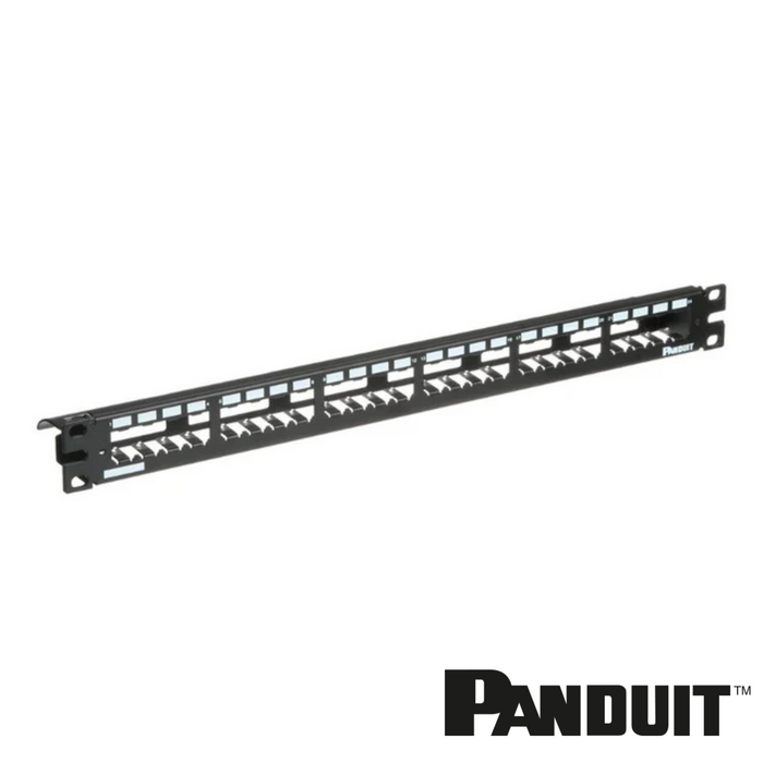 PANDUIT Mini-Com® Modular 24-Port Patch Panel | Strain Relief Bar | Unloaded | 1RU