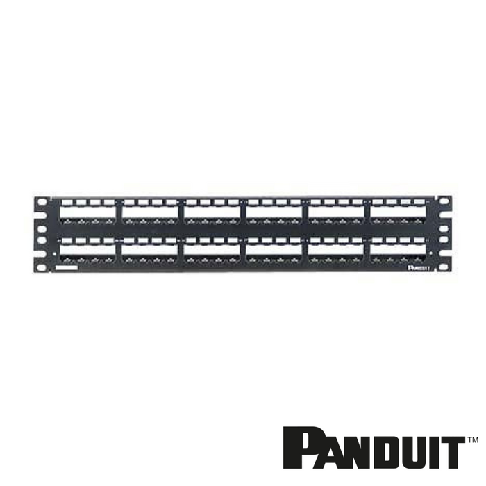 PANDUIT Mini-Com® 48-Port Modular Patch Panel | Shielded | 2RU | With Cable Management | Black